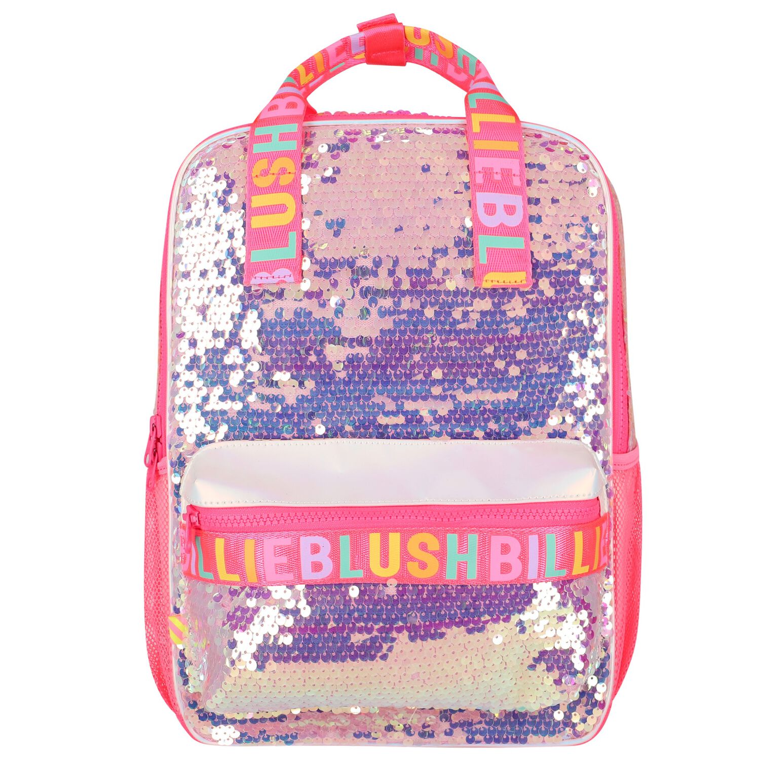 Girls Pink Iridescent Sequin Logo Backpack, 1, hi-res