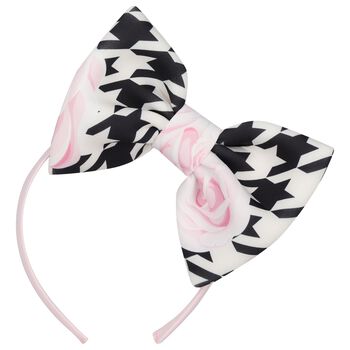 Girls Pink, Black & White Bow Houndstooth Headband