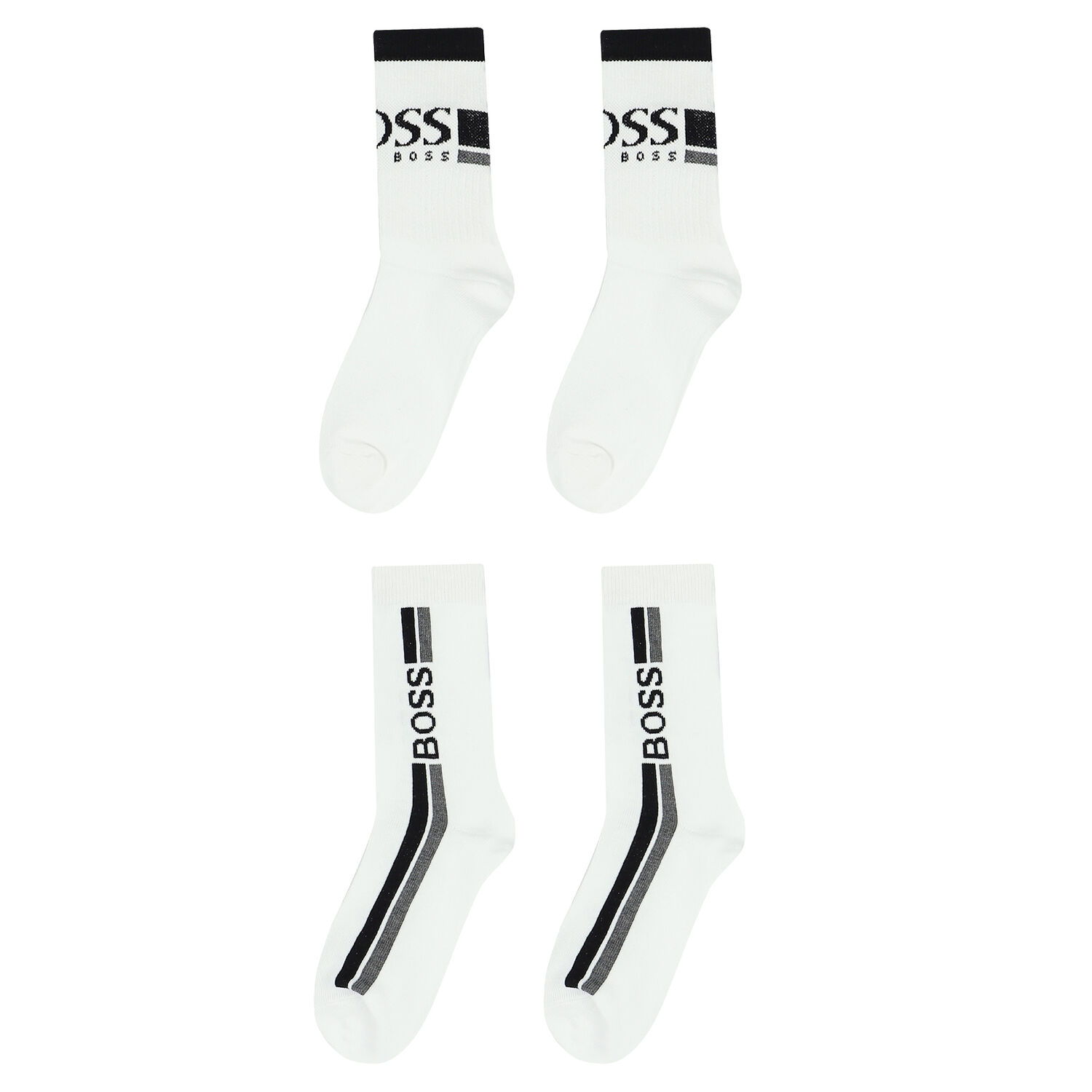 Boys White & Black Logo Socks ( 2-Pack ), 1, hi-res