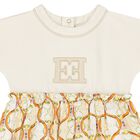 Younger Girls Ivory & Beige Logo Dress, 1, hi-res