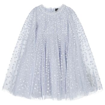 Girls Blue Tulle & Sequin Cape Dress
