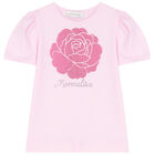 Girls Pink Rose & Logo T-Shirt, 2, hi-res