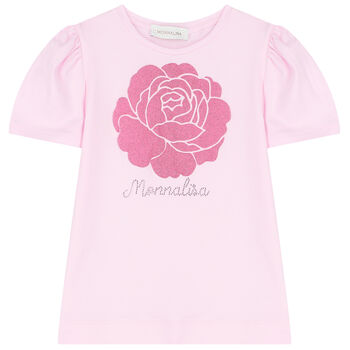 Girls Pink Rose & Logo T-Shirt