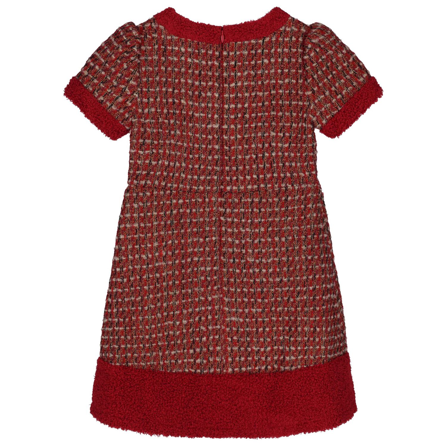 Girls Burgundy Tweed Dress , 1, hi-res