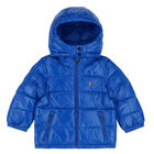 Boys Blue Hooded Puffer Jacket, 1, hi-res