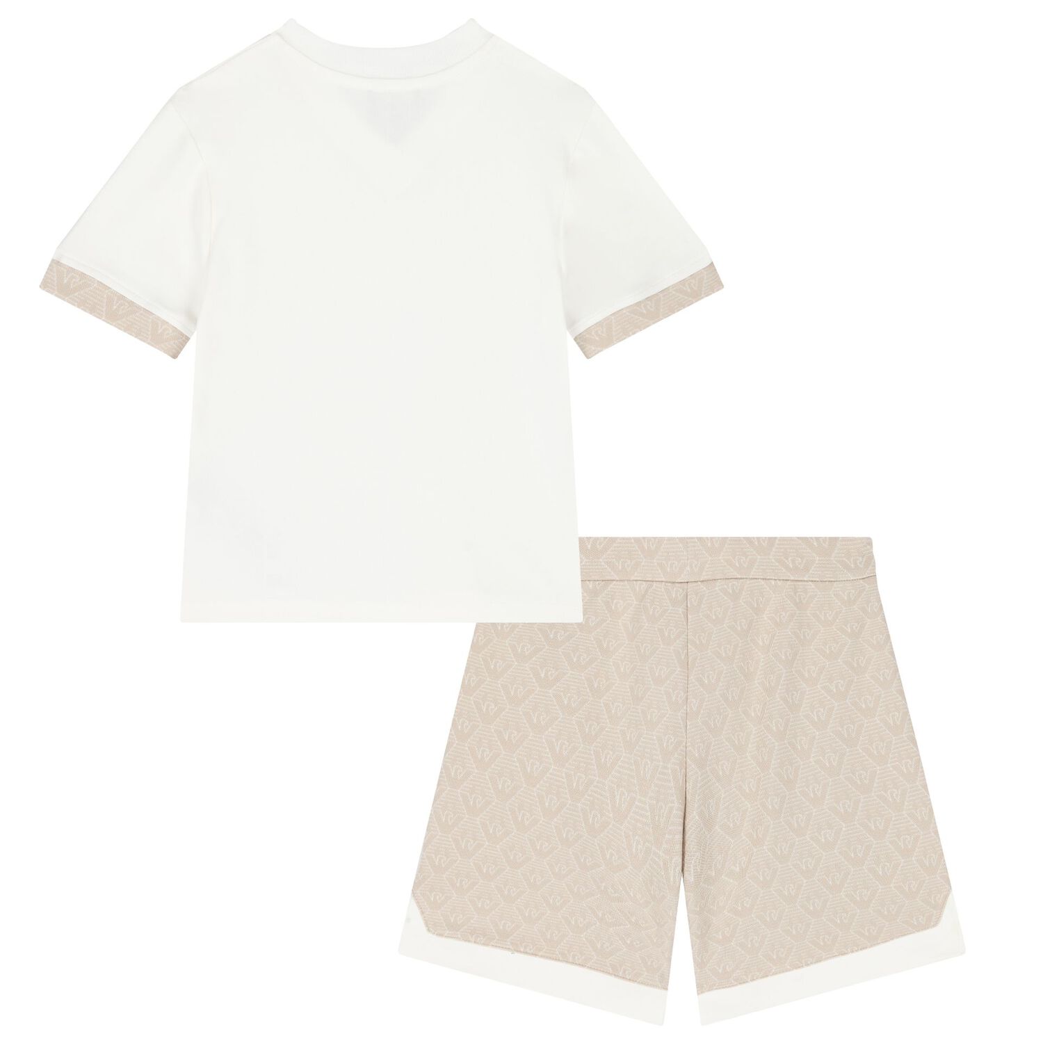 Boys Ivory & Beige Logo Shorts Set, 1, hi-res