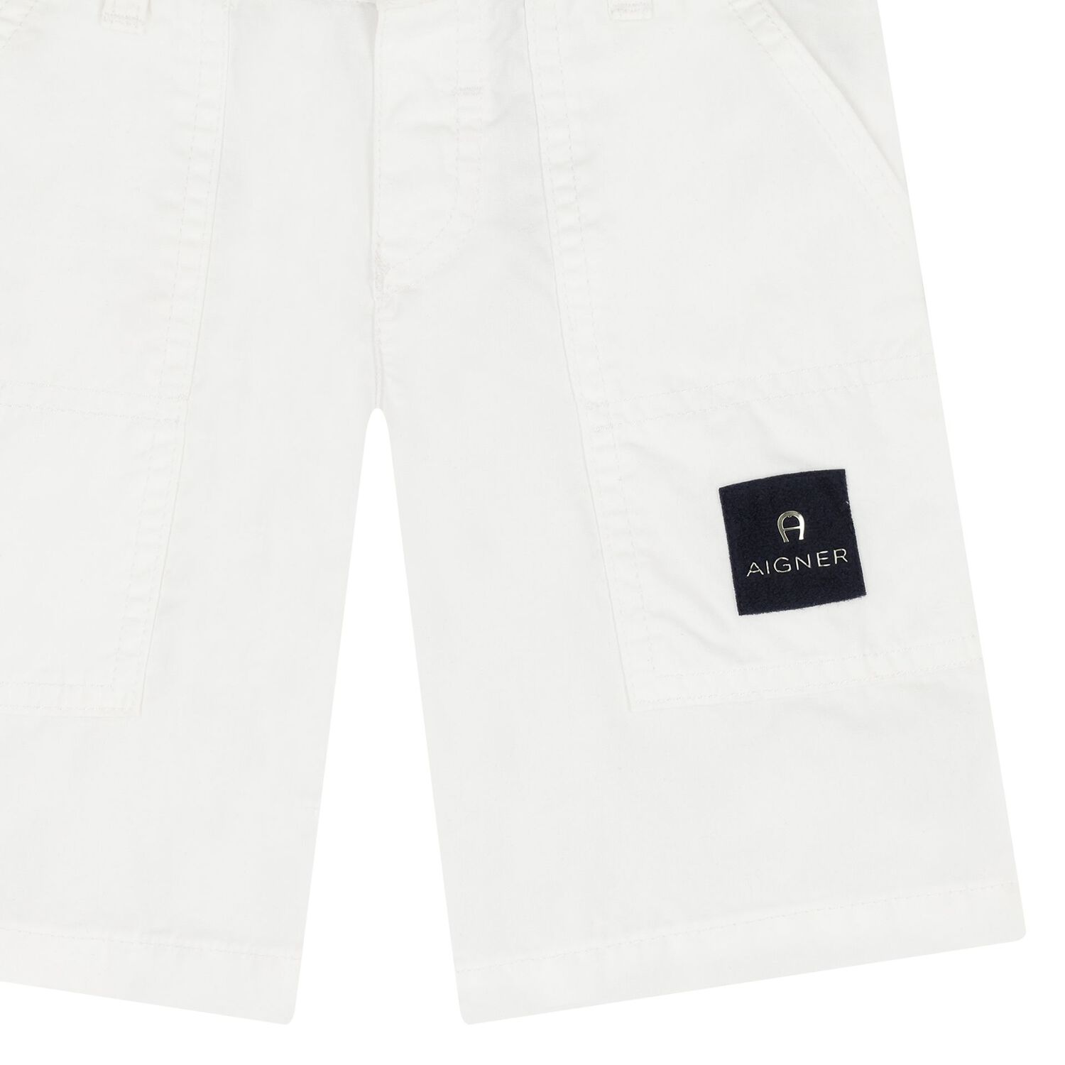 Younger Boys White Logo Shorts, 1, hi-res