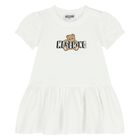 Younger Girls White Teddy Bear Logo Dress, 1, hi-res