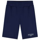 Boys Navy Blue Logo Shorts, 1, hi-res