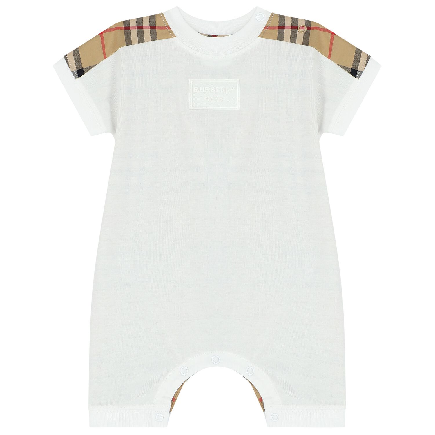 White & Beige Check Baby Romper, 1, hi-res