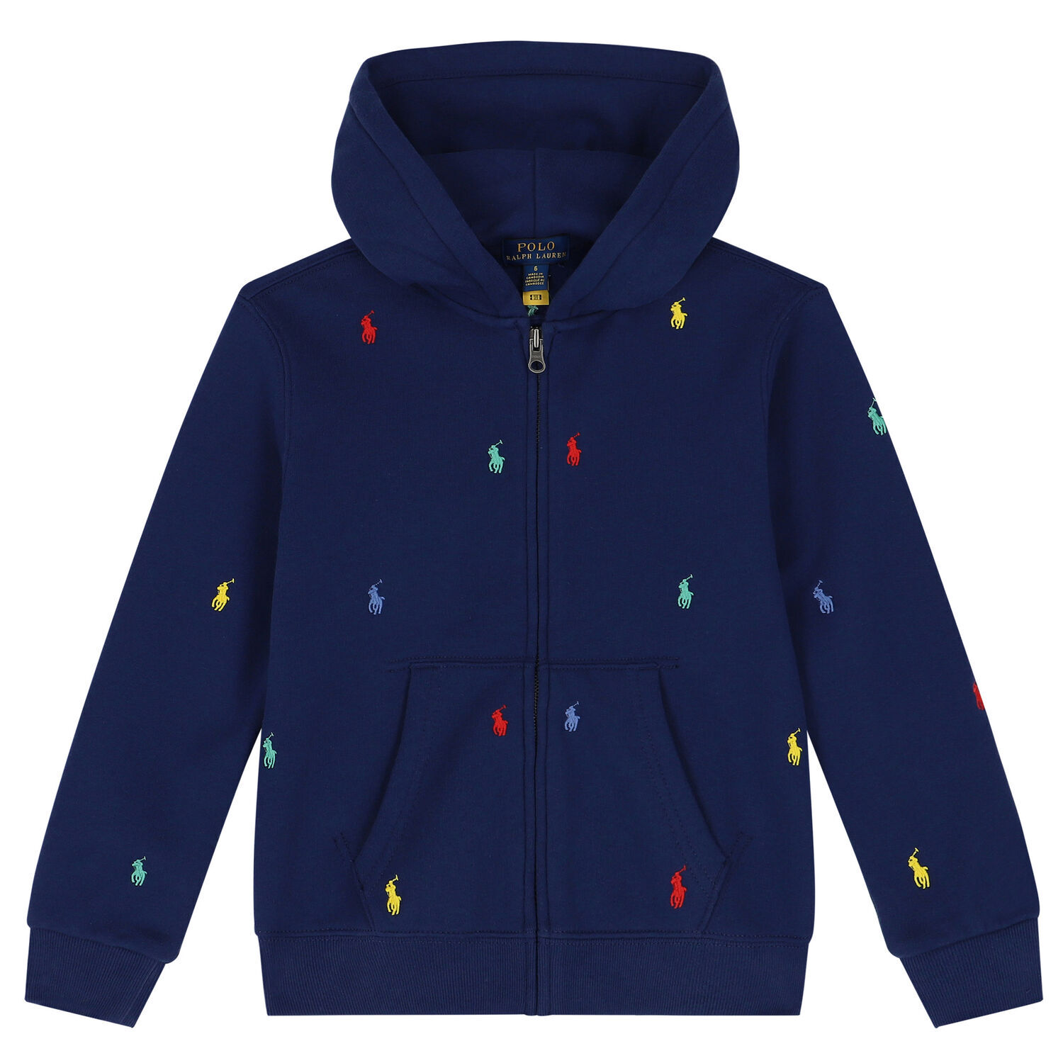 Boys Navy Blue Logo Hooded Zip Up Top, 1, hi-res image number null