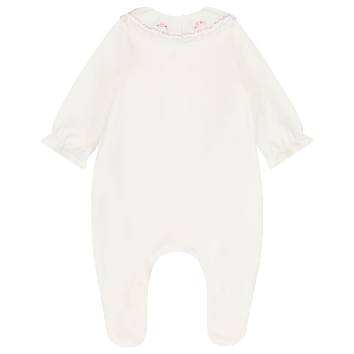 Baby Girls Ivory Embroidered Collar Babygrow, 1, hi-res