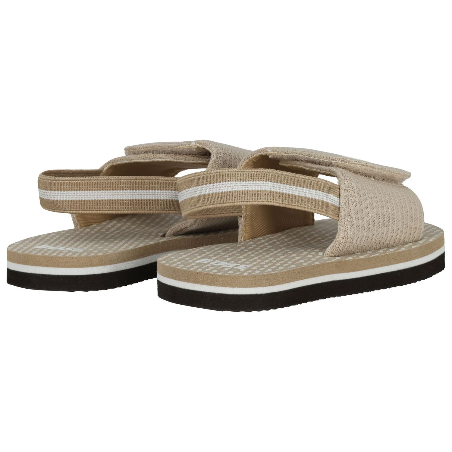 Boys Beige & Black Logo Sandals, 1, hi-res