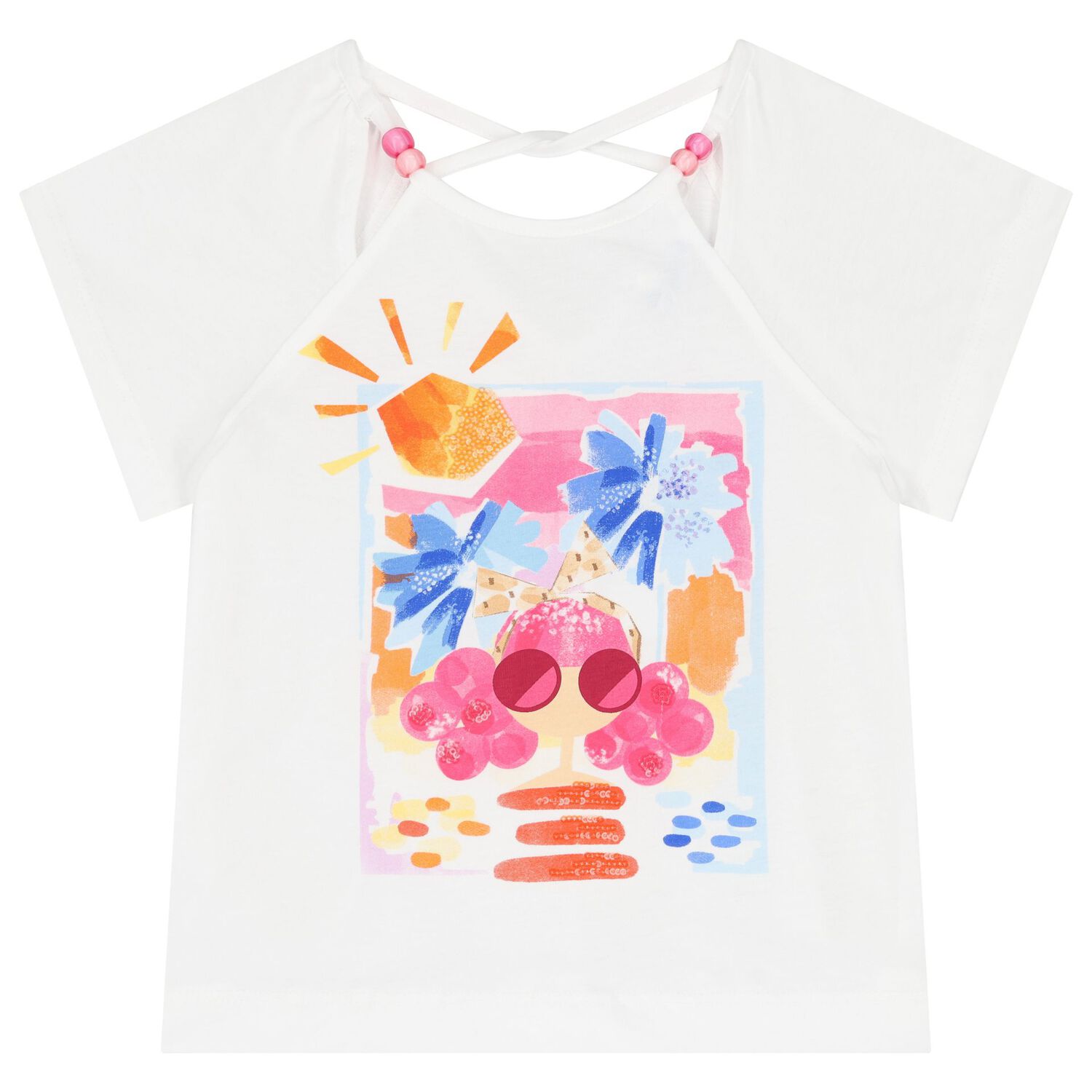 Girls White & Pink Shorts Set, 1, hi-res image number null