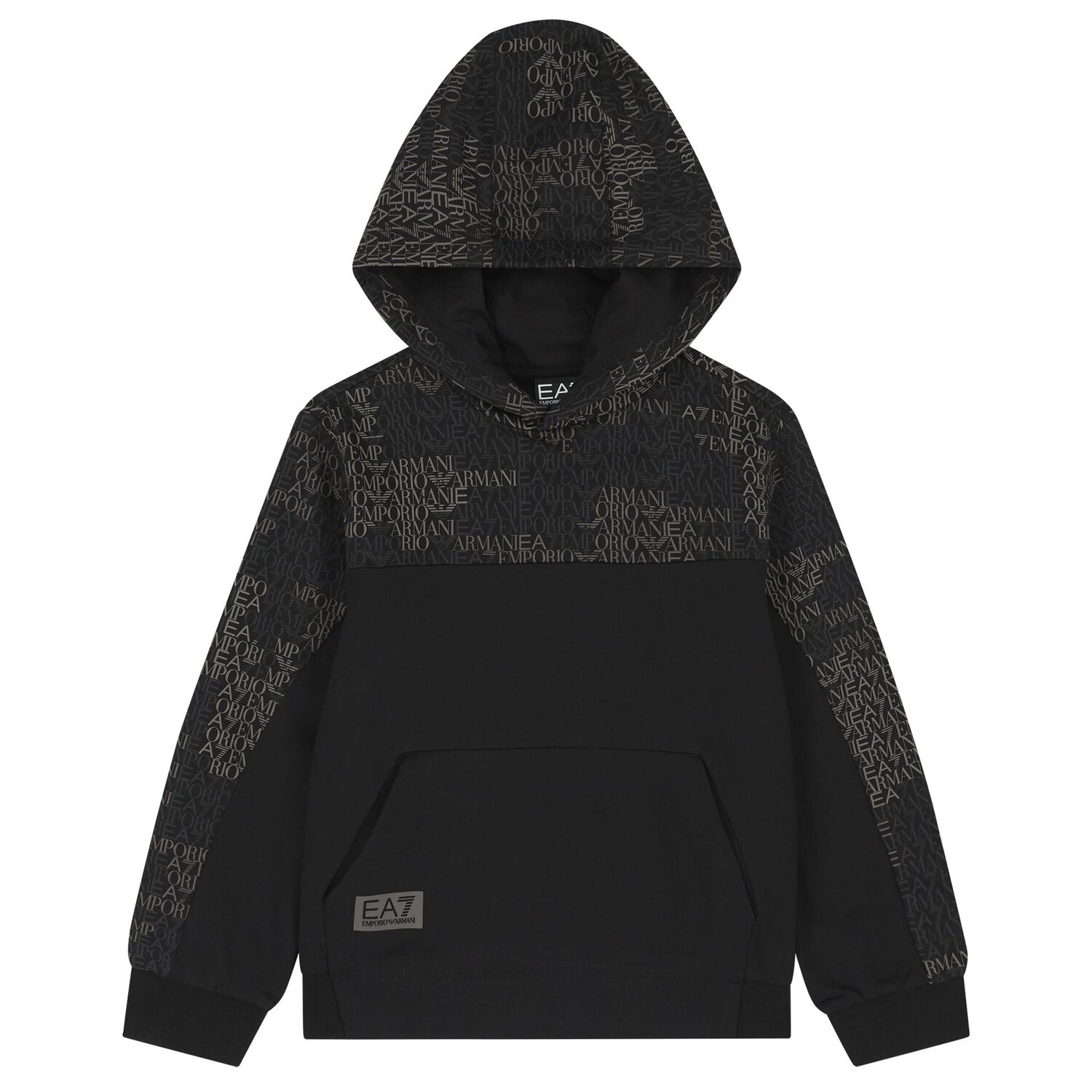 Boys Black Logo Hooded Top, 1, hi-res