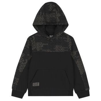 Boys Black Logo Hooded Top