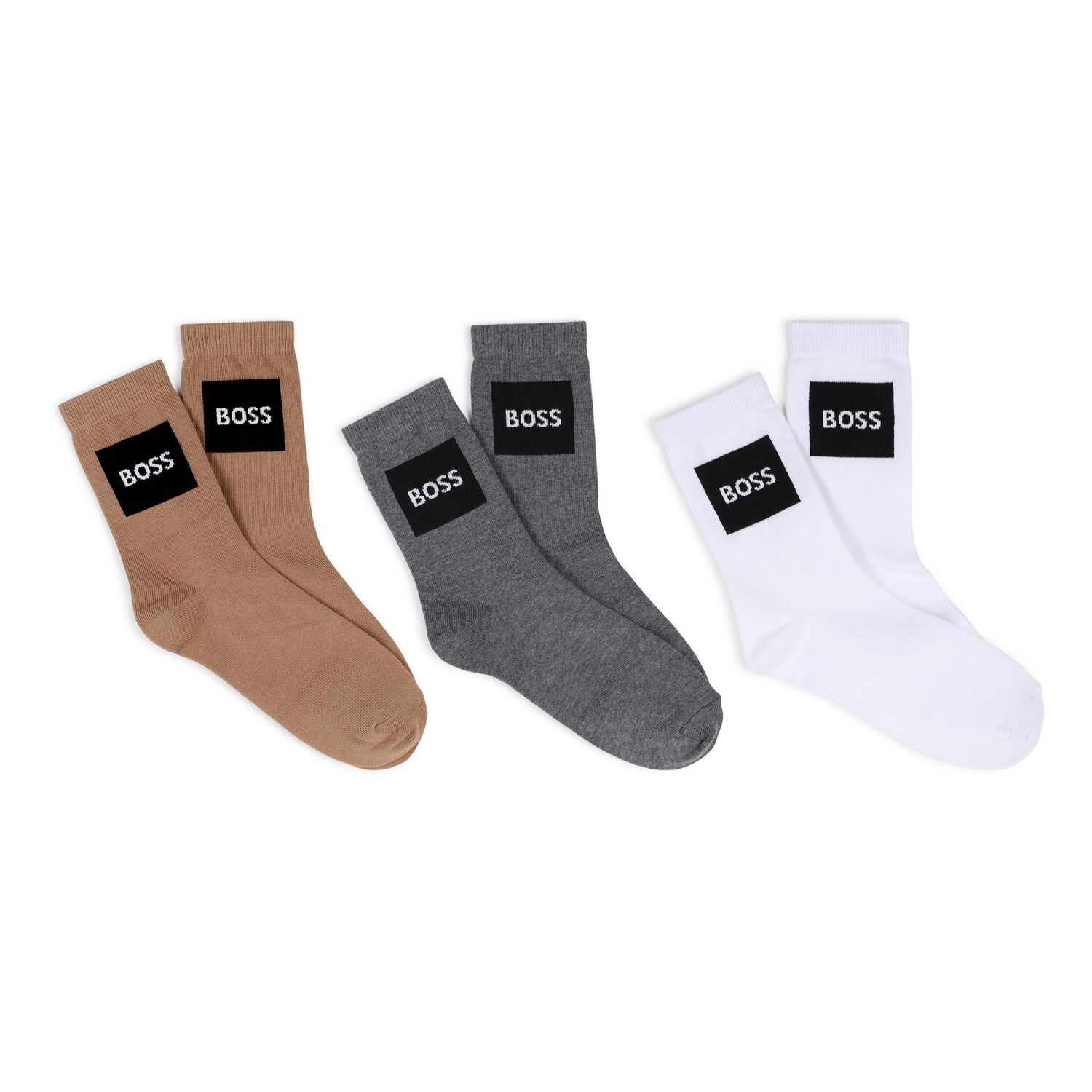 Boys Grey, White & Beige Logo Socks ( 3-Pack ) , 1, hi-res