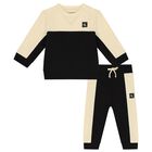 Baby Boys Beige & Black Logo Tracksuit, 1, hi-res