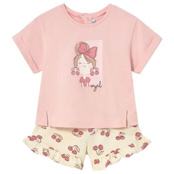 Younger Girls Pink & Yellow Shorts Set