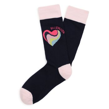Girls Navy Blue & Pink Heart Socks