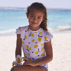 Girls White Sicilian Lemon  Rash Vest UPF 50+, 1, hi-res