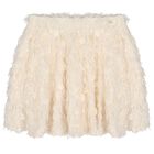 Girls White & Beige Embellished Skirt Set , 1, hi-res