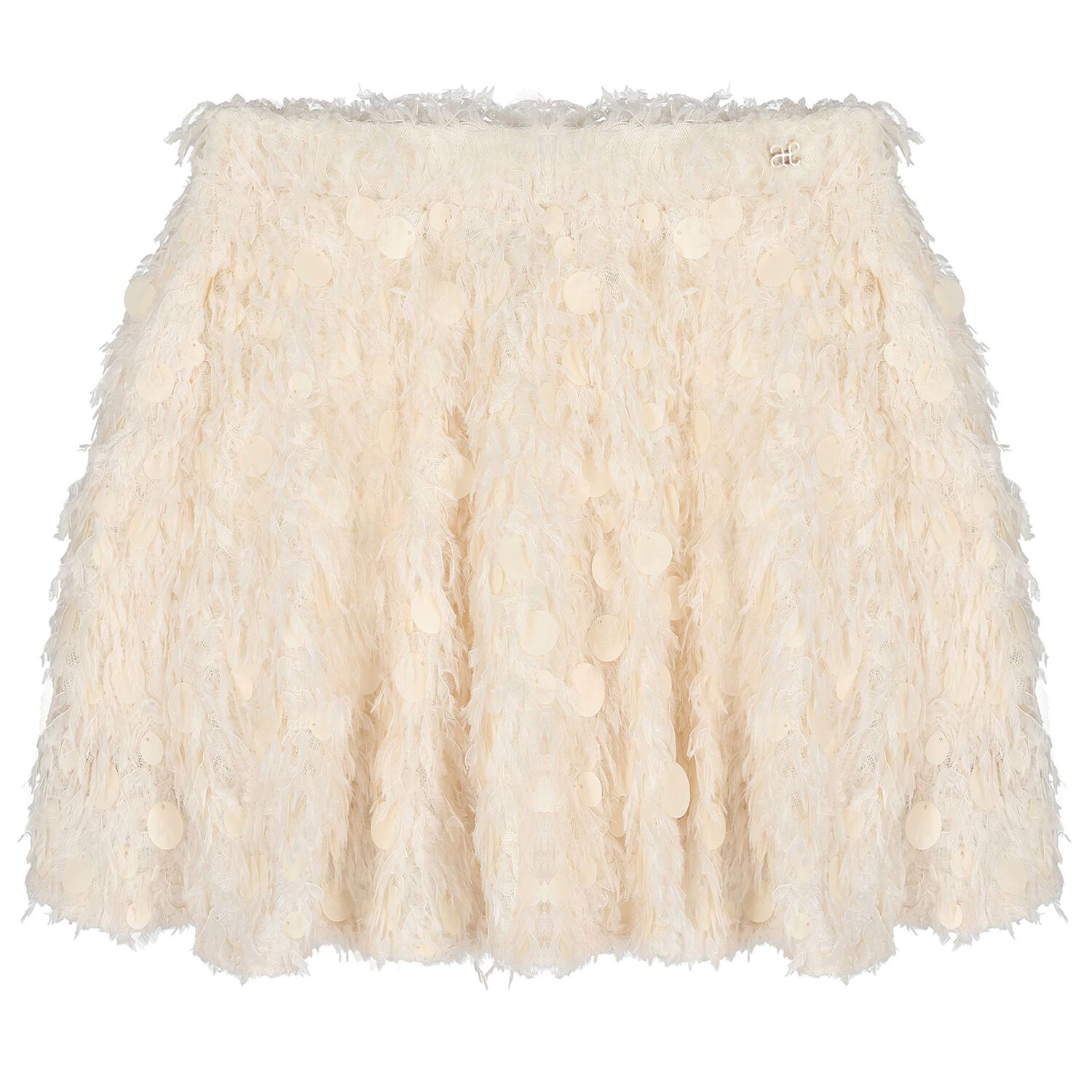 Girls White & Beige Embellished Skirt Set , 1, hi-res