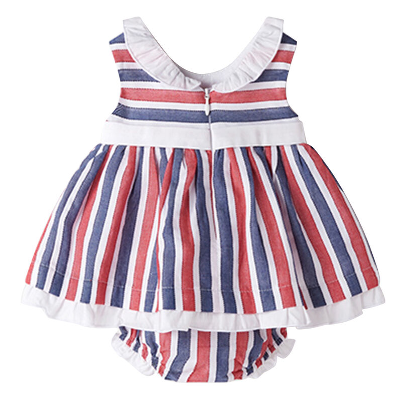 Baby Girls Red & Navy Striped Dress Set, 1, hi-res image number null