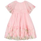 Girls Pink Floral Chiffon Dress, 1, hi-res
