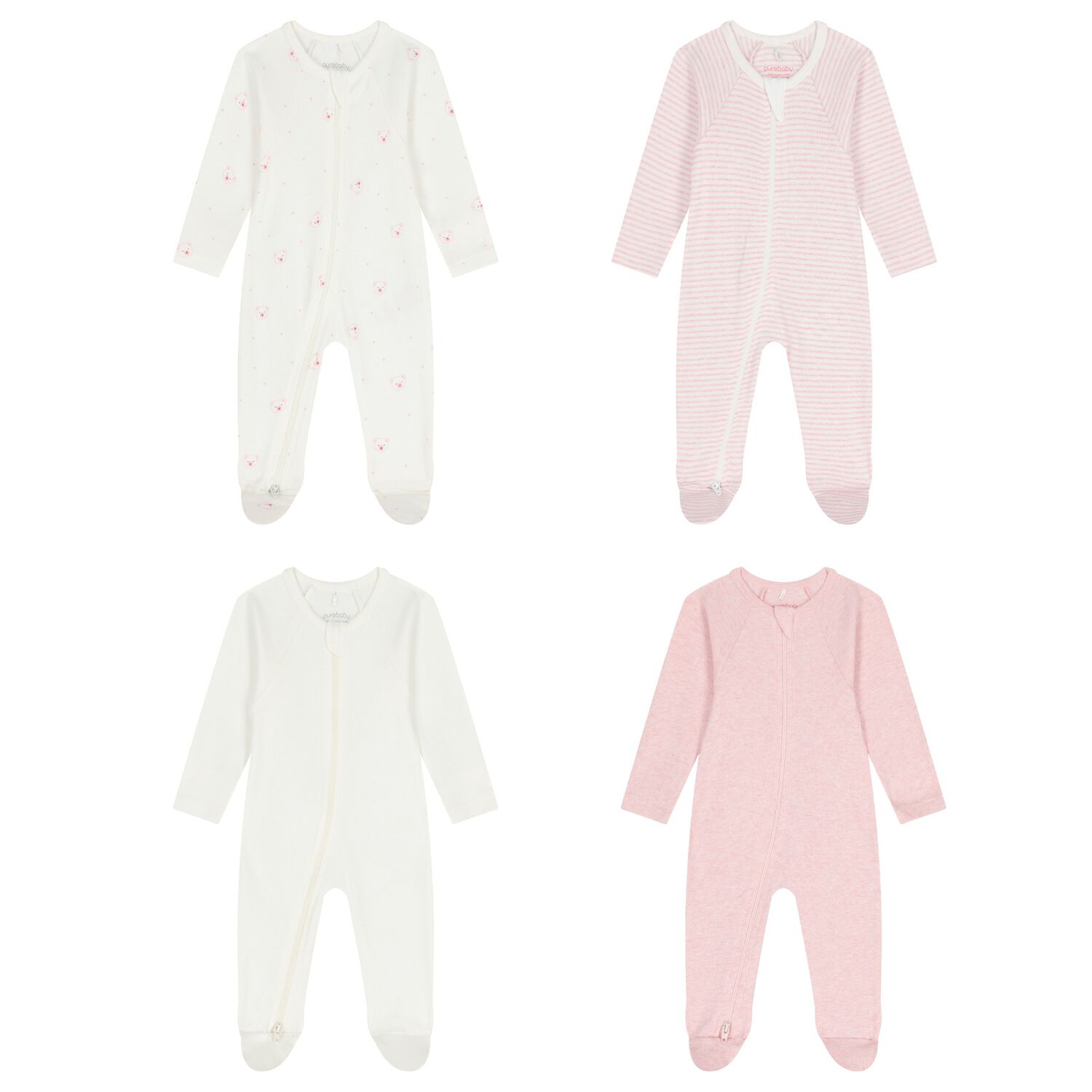 Baby Girls White & Pink Babygrows ( 4 Pack ), 2, hi-res image number null
