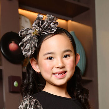 Girls Black & Beige Leopard Bow Headband
