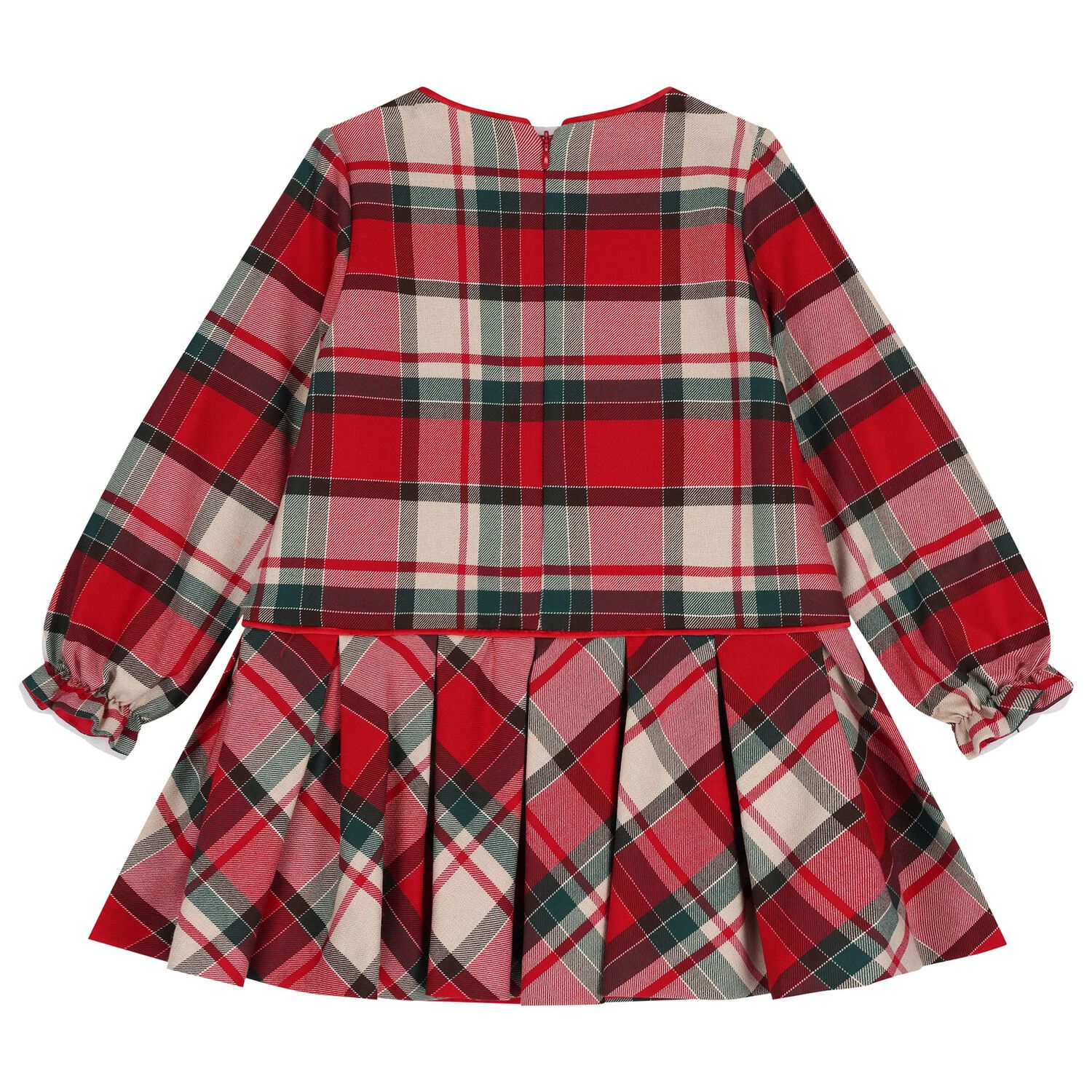 Girls Red Tartan Velvet Bow Dress, 1, hi-res