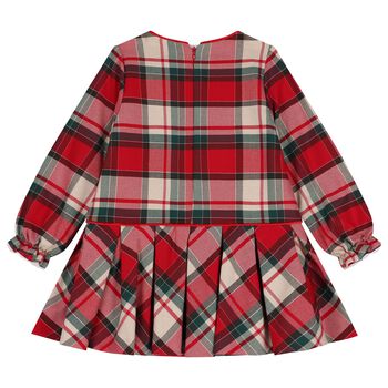 Girls Red Tartan Velvet Bow Dress
