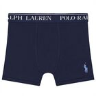 Boys Ivory, Blue & Navy Blue Logo Boxer Shorts ( 3-Pack ), 2, hi-res