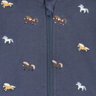 Younger Boys Navy Blue Horse Hooded Zip Up Top, 1, hi-res