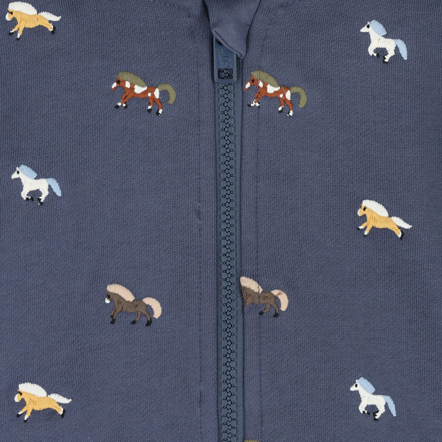 Younger Boys Navy Blue Horse Hooded Zip Up Top, 1, hi-res