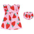 Baby Girls Pink Strawberry Dress Set, 1, hi-res