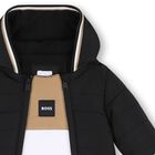 Baby Boys Black Logo Padded Snowsuit, 1, hi-res
