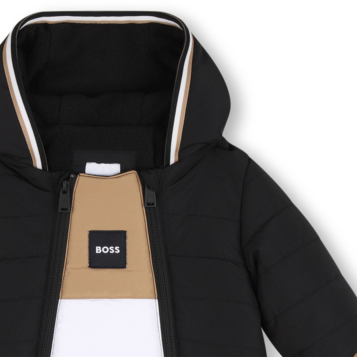 Baby Boys Black Logo Padded Snowsuit, 1, hi-res