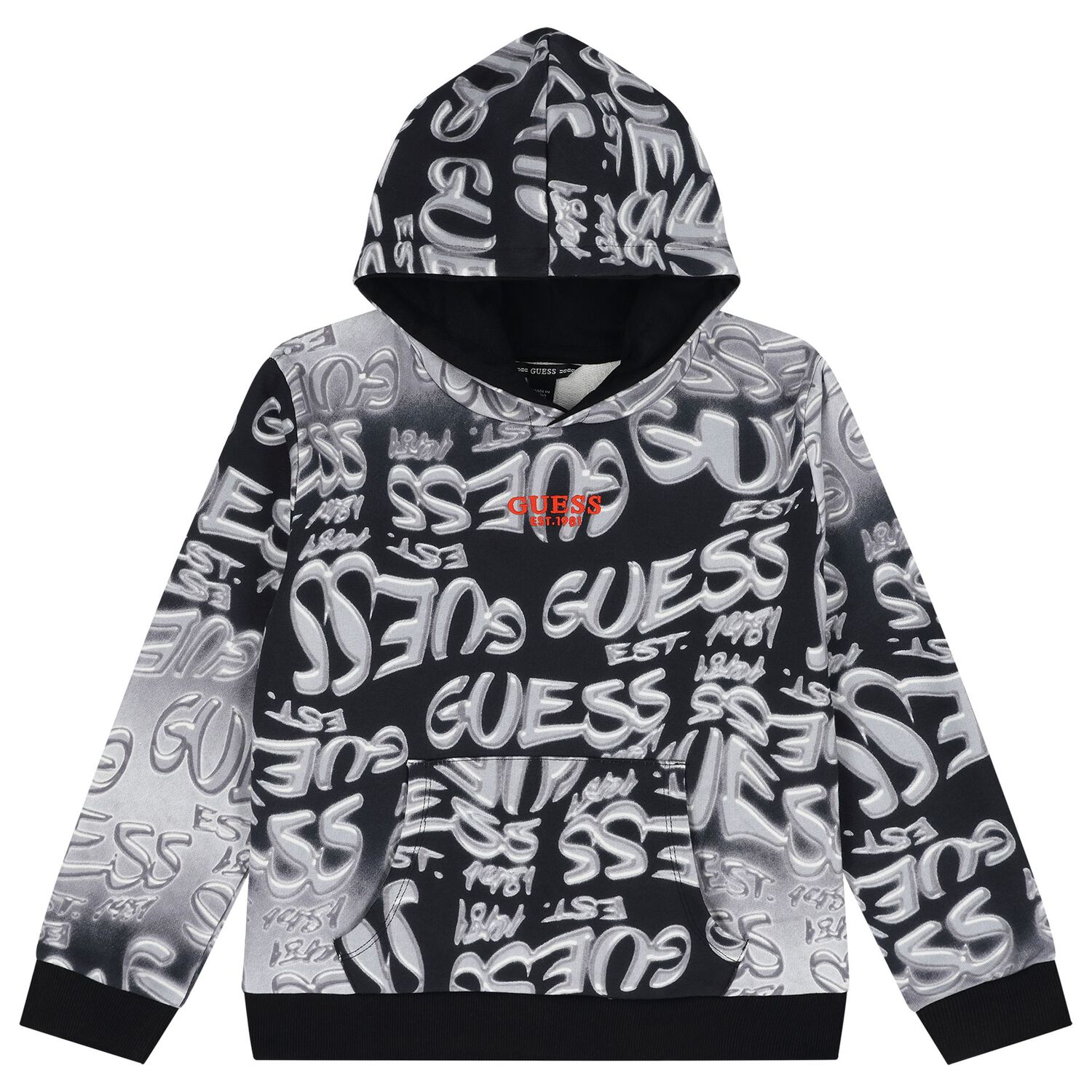 Boys Black & Grey Logo Hooded Top, 1, hi-res