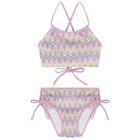 Girls Lilac & Ivory Zig-Zag Crochet Bikini, 1, hi-res