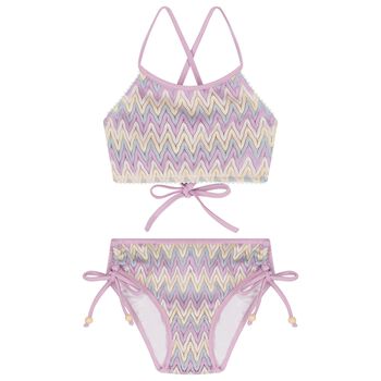 Girls Lilac & Ivory Zig-Zag Crochet Bikini