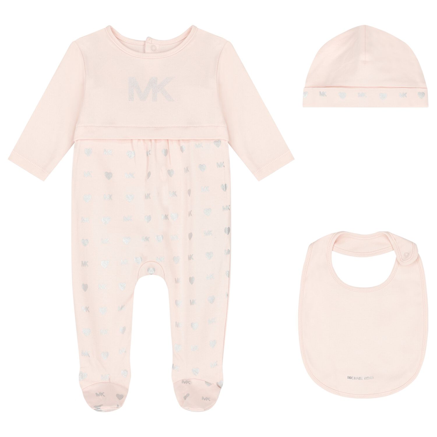 MICHAEL KORS Baby Girls Pink Silver Logo Babygrow Gift Set