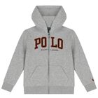 Boys Grey Logo Hooded Zip Up Top, 1, hi-res