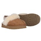Girls Chestnut Brown Funkette Suede Slippers, 2, hi-res