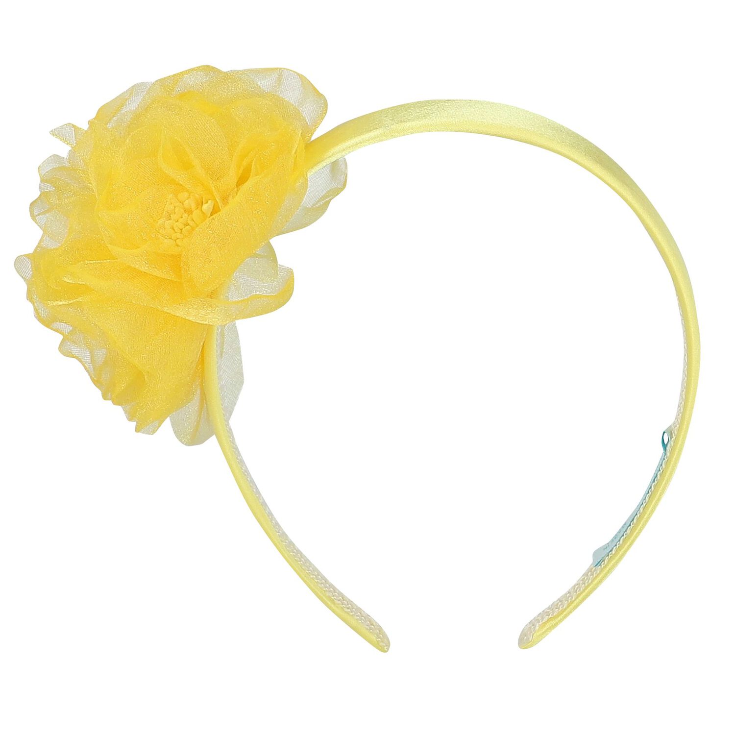 Girls Yellow Organza Flower Headband, 1, hi-res