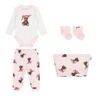 Baby Girls Pink & White Teddy Bear Logo Bodysuit Set, 1, hi-res