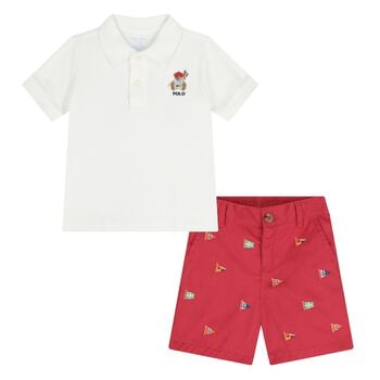 Baby Boys White and Red Logo Short Set