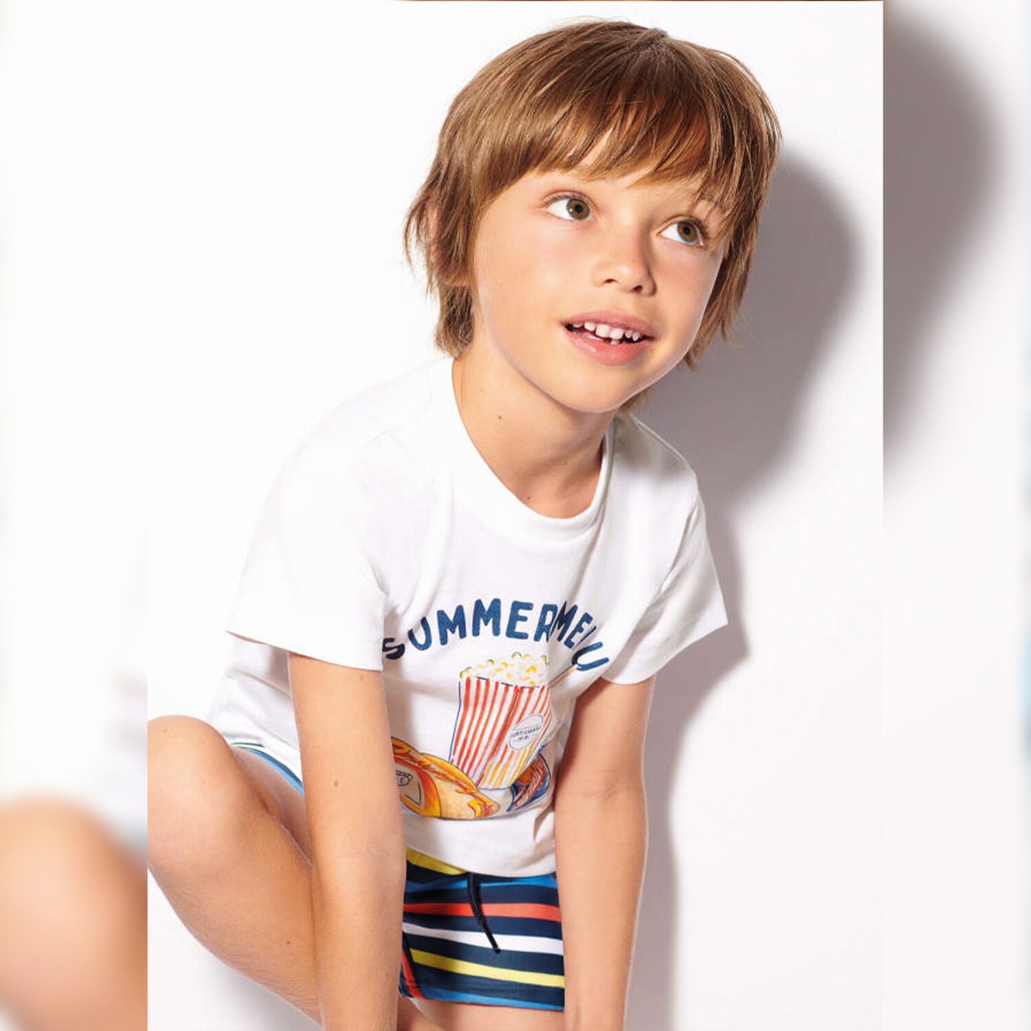 Boys White Pop Corn T-Shirt, 1, hi-res