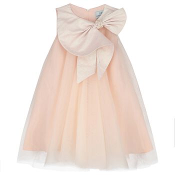 Girls Pink Glittery Bow Tulle Dress